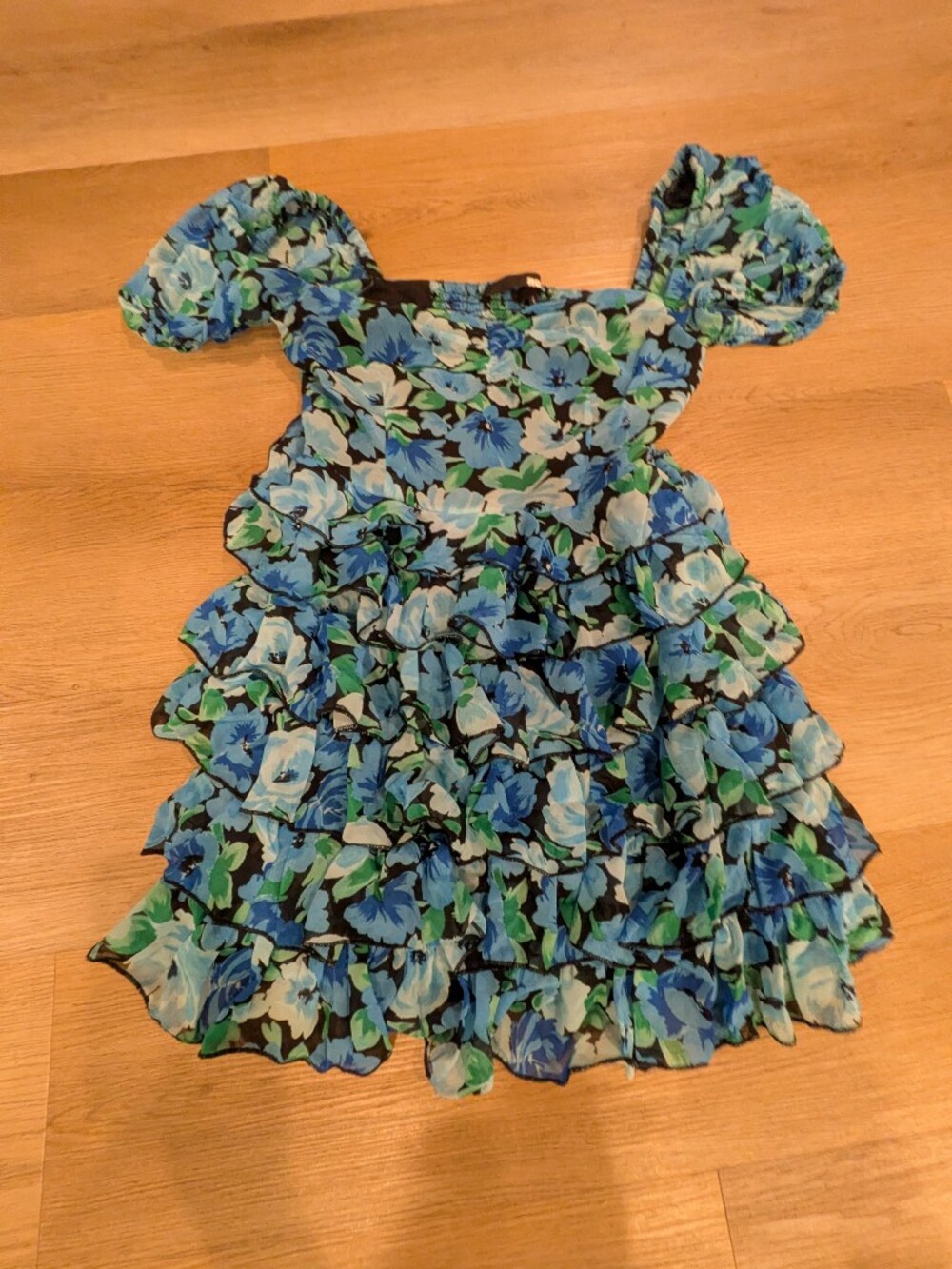 Rotate Blue And Green Floral Tiered Mini Dress Size 6